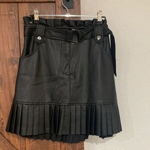 Zara Black Leather Mini Skirt with Pleats